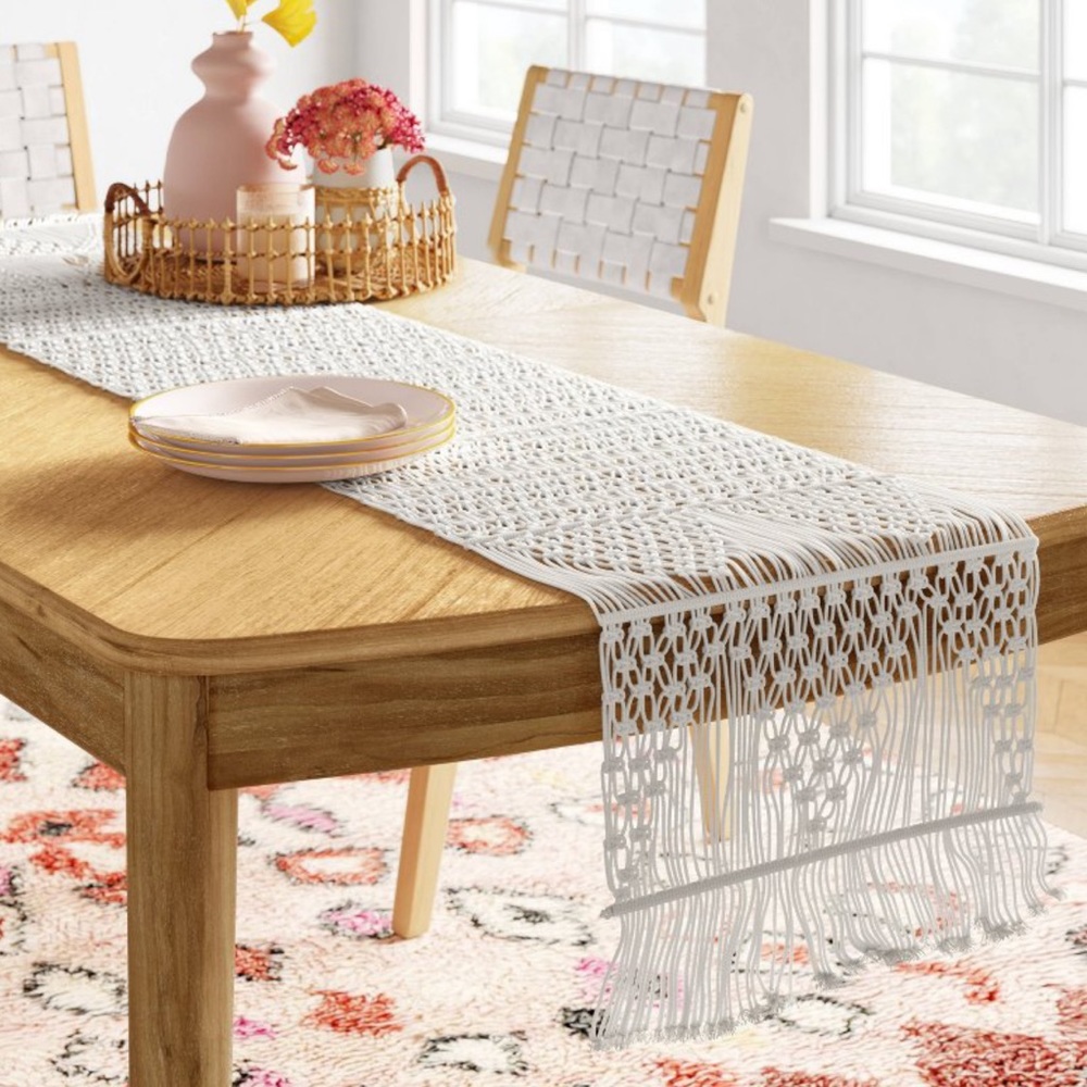 Elegant Cream Macrame Opalhouse Table Runner